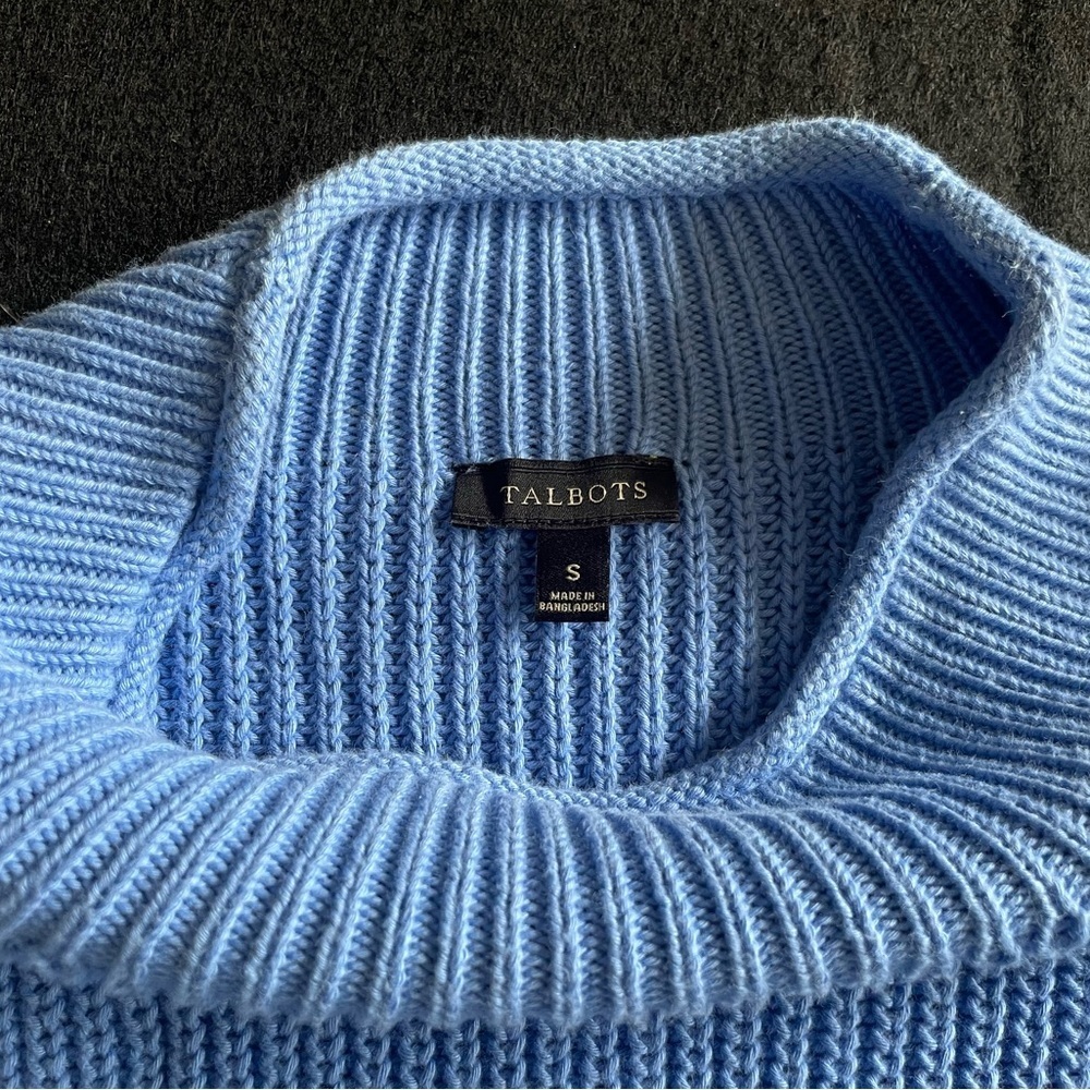 Talbots Ribbed Cotton Mockneck Sweater Blue Long Sleeve Size Small - Picture 3 of 6